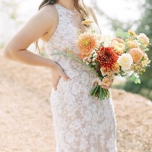 Galina Signature Illusion Sequin Floral Applique Wedding Dress